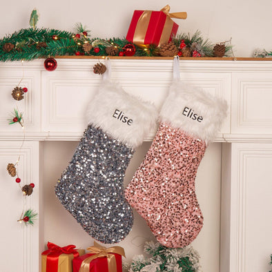 Personalized Sequin Christmas Stocking – Custom Sparkling Holiday Stocking with Faux Fur Cuff