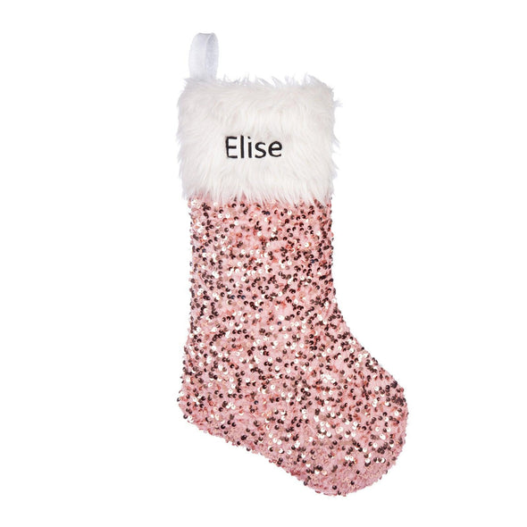 Personalized Sequin Christmas Stocking – Custom Sparkling Holiday Stocking with Faux Fur Cuff