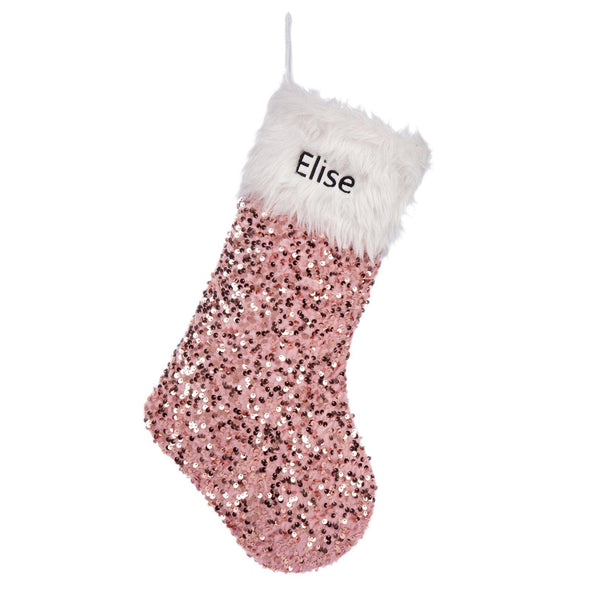 Personalized Sequin Christmas Stocking – Custom Sparkling Holiday Stocking with Faux Fur Cuff