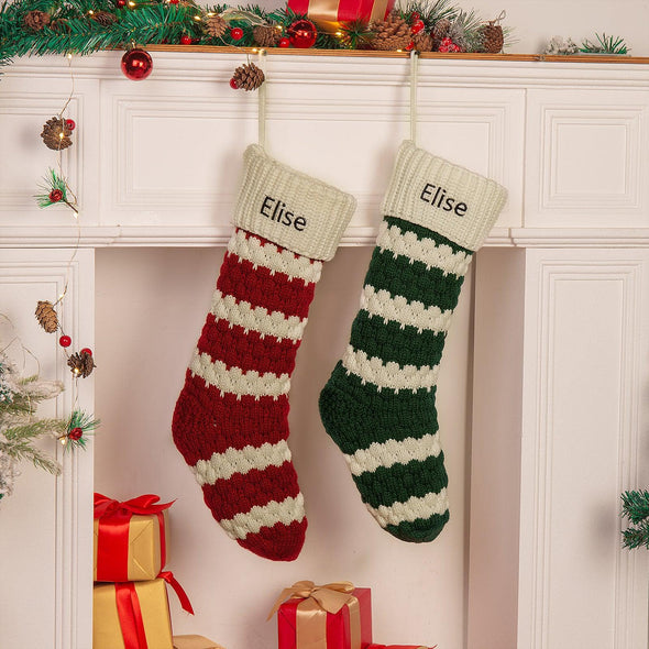 Personalized Striped Knit Christmas Stocking – Custom Holiday Stocking with Classic Stripes