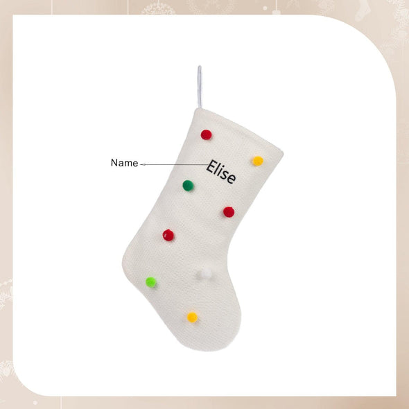 Personalized Polka-Dot Christmas Stocking – Custom Holiday Stocking with Colorful Pom Poms