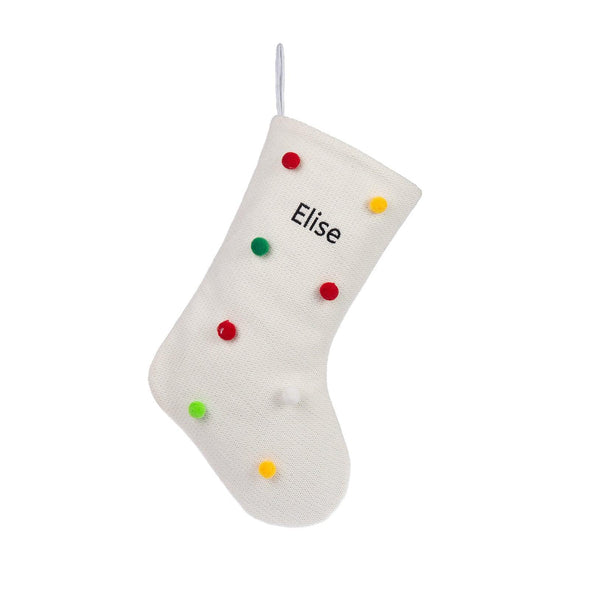 Personalized Polka-Dot Christmas Stocking – Custom Holiday Stocking with Colorful Pom Poms