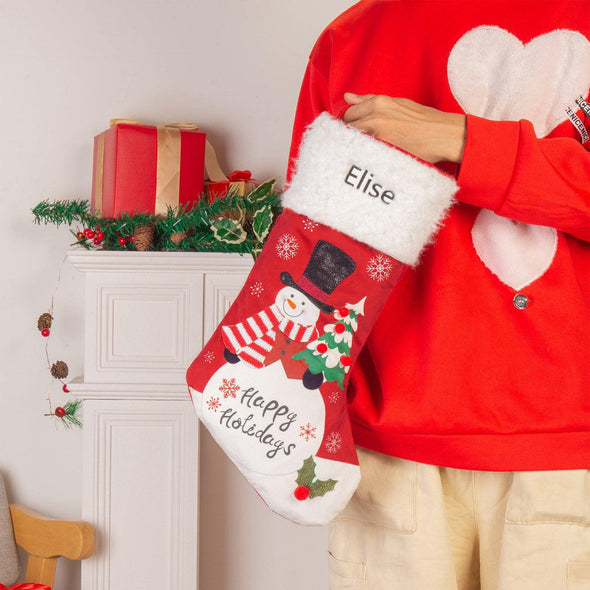 Personalized Santa and Snowman Christmas Stocking – Custom Holiday Stocking with Festive Designs