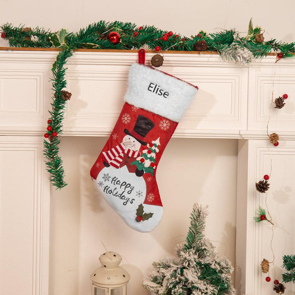 Personalized Santa and Snowman Christmas Stocking – Custom Holiday Stocking with Festive Designs