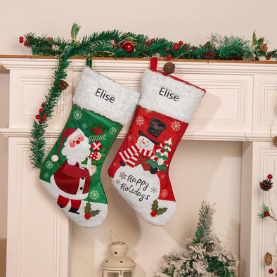 Personalized Santa and Snowman Christmas Stocking – Custom Holiday Stocking with Festive Designs