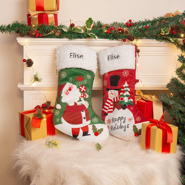 Personalized Santa and Snowman Christmas Stocking – Custom Holiday Stocking with Festive Designs