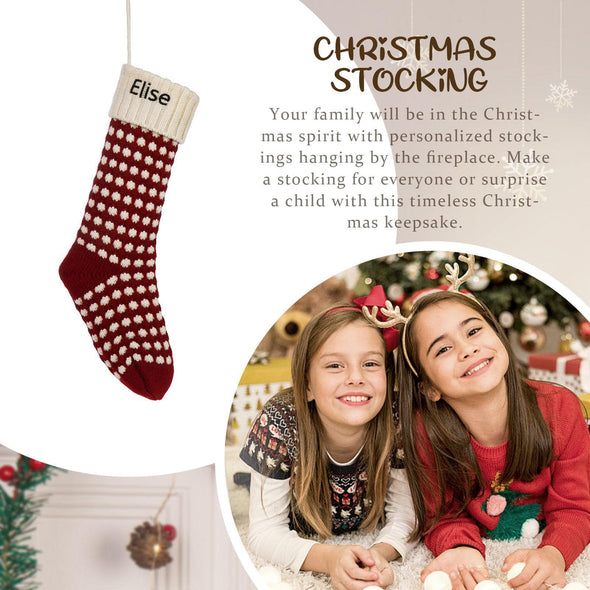 Personalized Polka-Dot Knit Christmas Stocking – Custom Holiday Stocking with Classic Knit Design