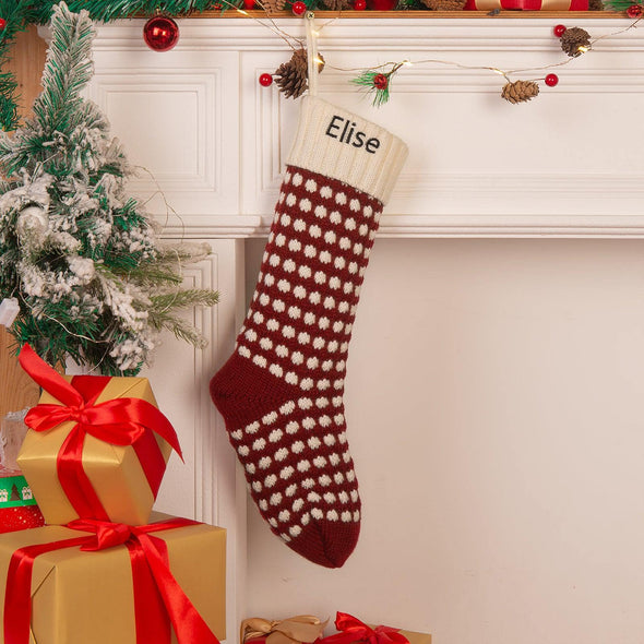 Personalized Polka-Dot Knit Christmas Stocking – Custom Holiday Stocking with Classic Knit Design