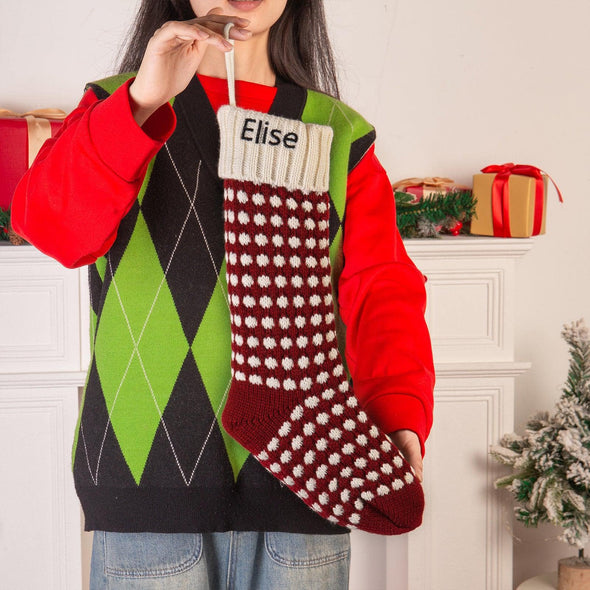 Personalized Polka-Dot Knit Christmas Stocking – Custom Holiday Stocking with Classic Knit Design