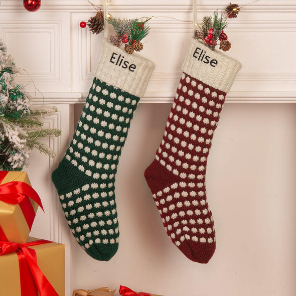 Personalized Polka-Dot Knit Christmas Stocking – Custom Holiday Stocking with Classic Knit Design