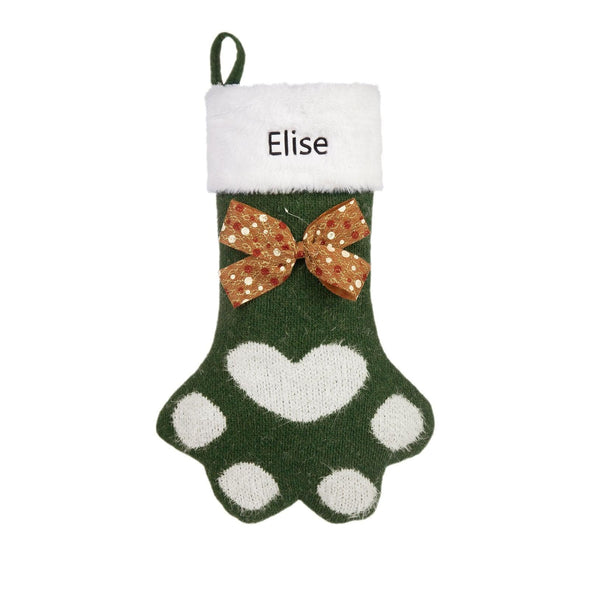 Personalized Paw Print Christmas Stocking – Custom Pet Stocking with Bow Accent