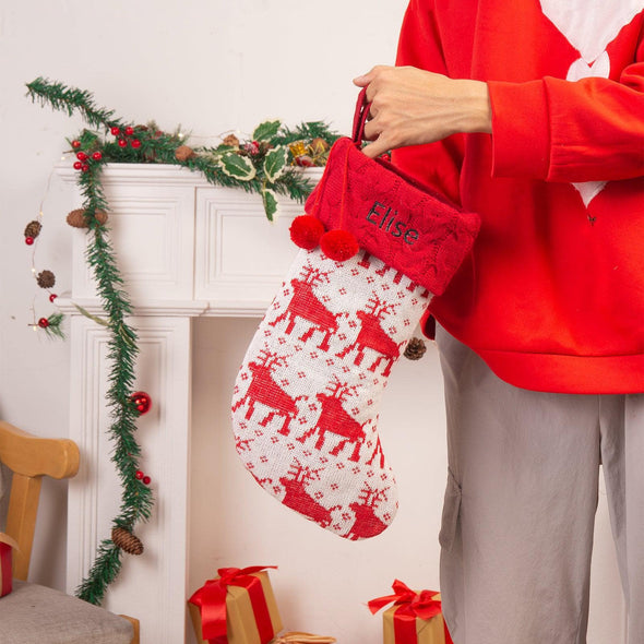 Personalized Knitted Christmas Stocking – Custom Holiday Stocking with Festive Patterns