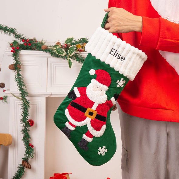 Personalized Santa and Snowman Christmas Stocking – Custom Holiday Stocking with Festive Characters