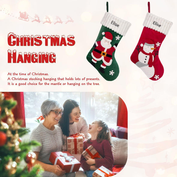 Personalized Santa and Snowman Christmas Stocking – Custom Holiday Stocking with Festive Characters