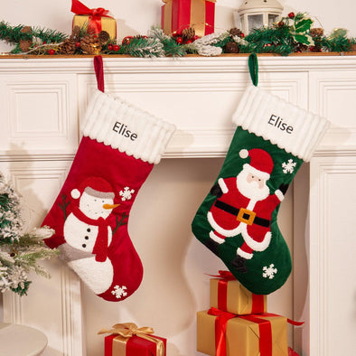 Personalized Santa and Snowman Christmas Stocking – Custom Holiday Stocking with Festive Characters