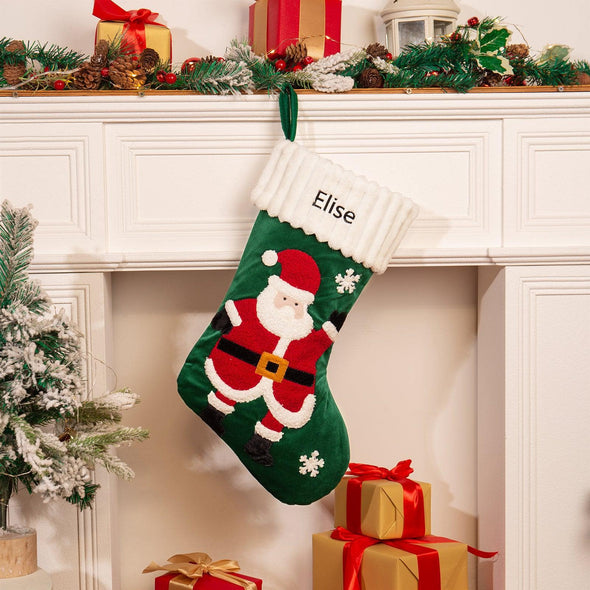 Personalized Santa and Snowman Christmas Stocking – Custom Holiday Stocking with Festive Characters