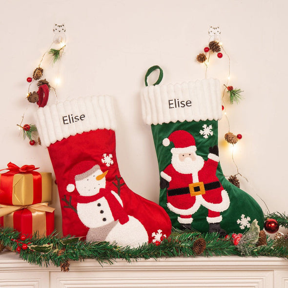 Personalized Santa and Snowman Christmas Stocking – Custom Holiday Stocking with Festive Characters