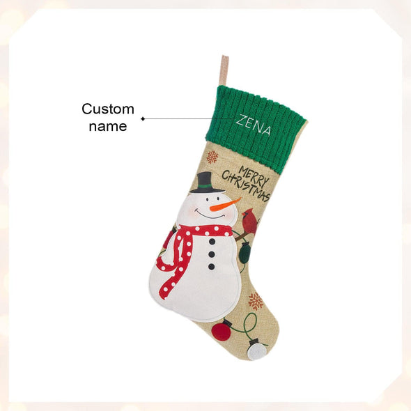 Personalized Merry Christmas Stocking – Custom Santa and Snowman Holiday Stockings