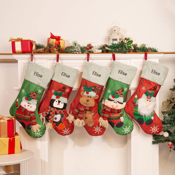 Personalized Christmas Stocking – Custom Holiday Stocking with Santa, Reindeer, and Festive Characters