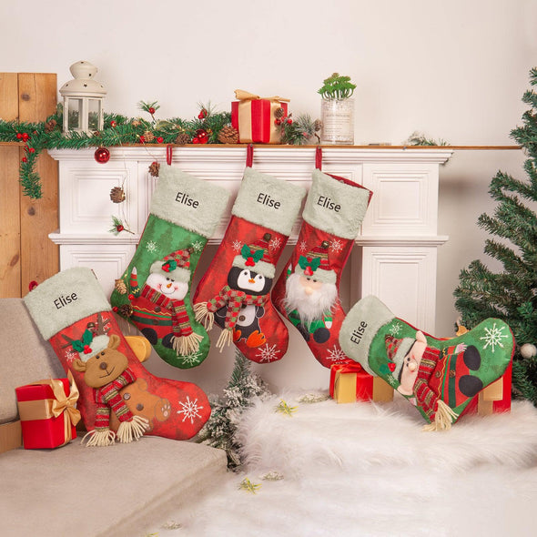 Personalized Christmas Stocking – Custom Holiday Stocking with Santa, Reindeer, and Festive Characters