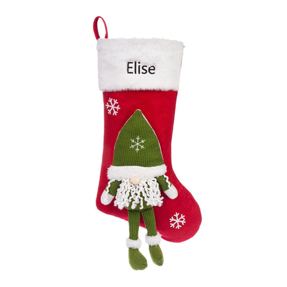 Personalized Gnome Christmas Stocking – Custom Holiday Stocking with Festive Gnome Design