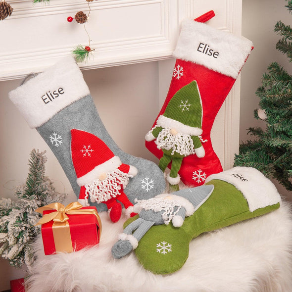 Personalized Gnome Christmas Stocking – Custom Holiday Stocking with Festive Gnome Design