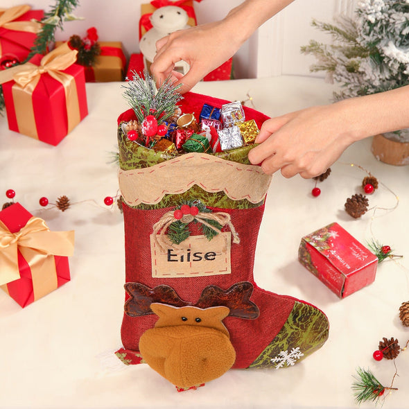 "Warm up the Holidays with Custom Name Elk Snowman Christmas Socks!"