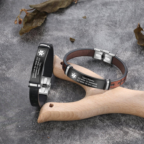Custom Men's Medical Alert Bracelet – Engraved ID Wristband for Allergy, Diabetes, ICE Info – Personalized Emergency Jewelry