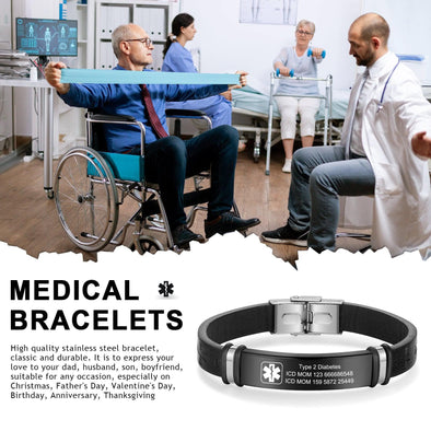 Custom Men's Medical Alert Bracelet – Engraved ID Wristband for Allergy, Diabetes, ICE Info – Personalized Emergency Jewelry