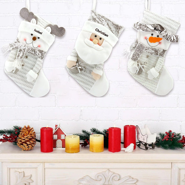 Personalized Christmas Stocking – Snowman, Elk & Santa Claus Designs