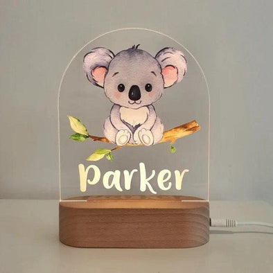 Custom Baby Night Light, Adorable Koala with Name, Acrylic & Wooden Base