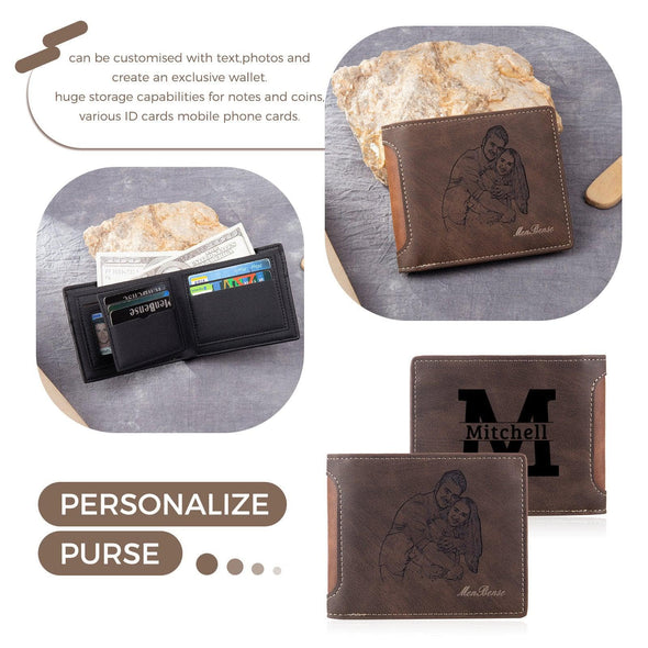 Personalized Men’s Wallet with Custom Photo Engraving, PU Leather in Dark Coffee, Blue, or Black