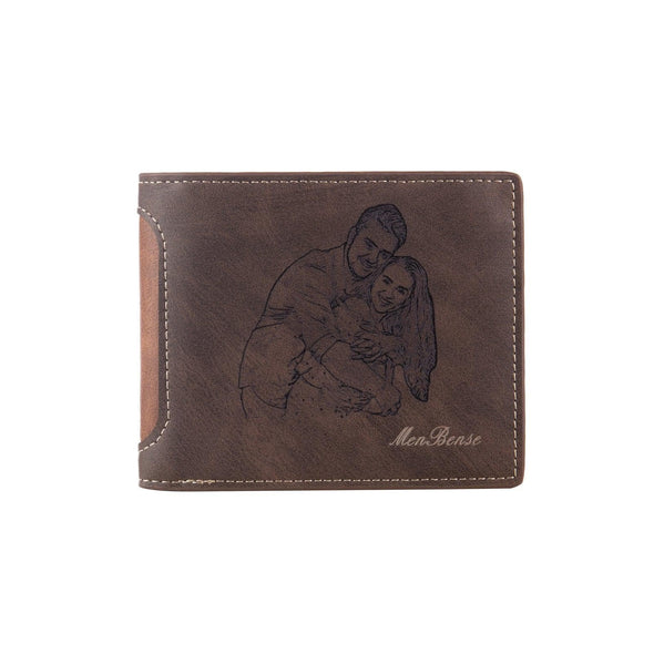 Personalized Men’s Wallet with Custom Photo Engraving, PU Leather in Dark Coffee, Blue, or Black