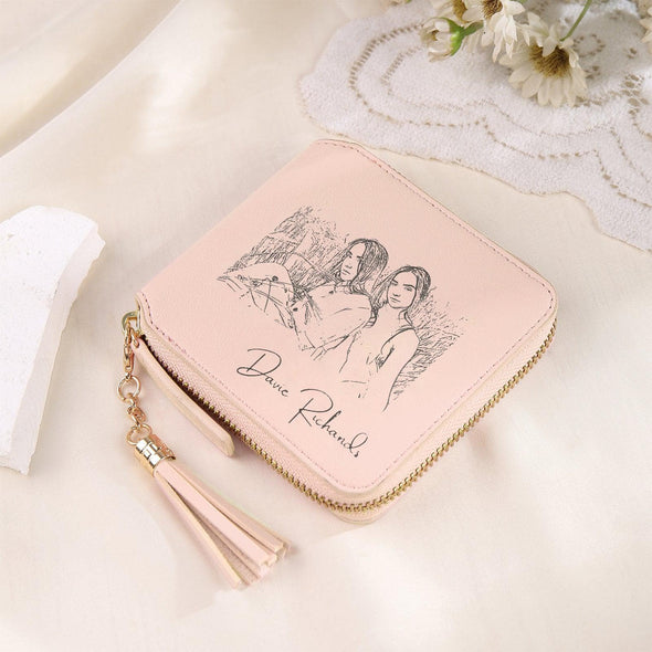 Personalized Women’s Wallet, Custom Photo Engraved PU Leather with Zipper and Tassel