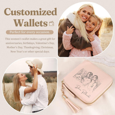 Personalized Women’s Wallet, Custom Photo Engraved PU Leather with Zipper and Tassel