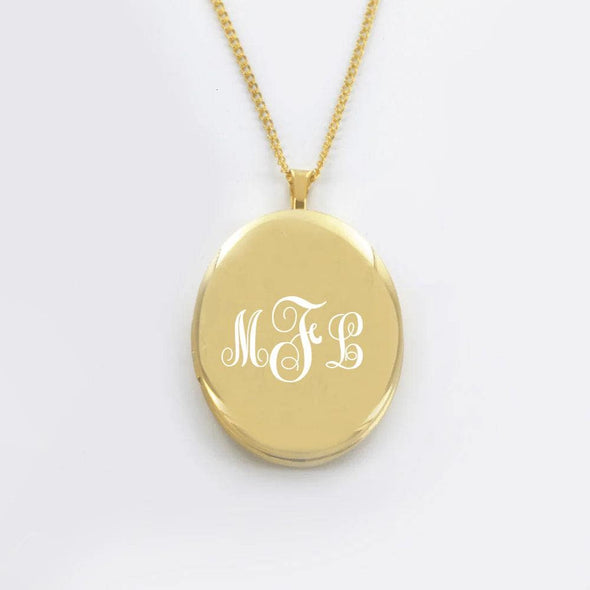 Elegant Gold-Plated Oval Locket Necklace (No Chain) – Personalized Monogram Jewelry Gift for Mother, Wife, or Friend