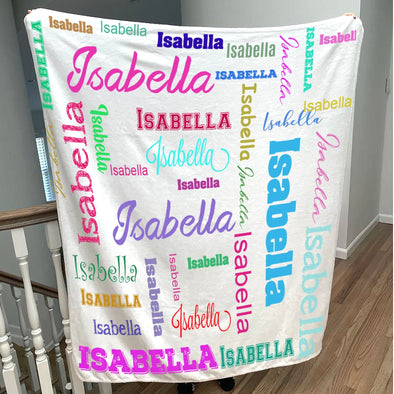 Create your own Cozy Plush Fleece blanket with a name repeating over the entire blanket