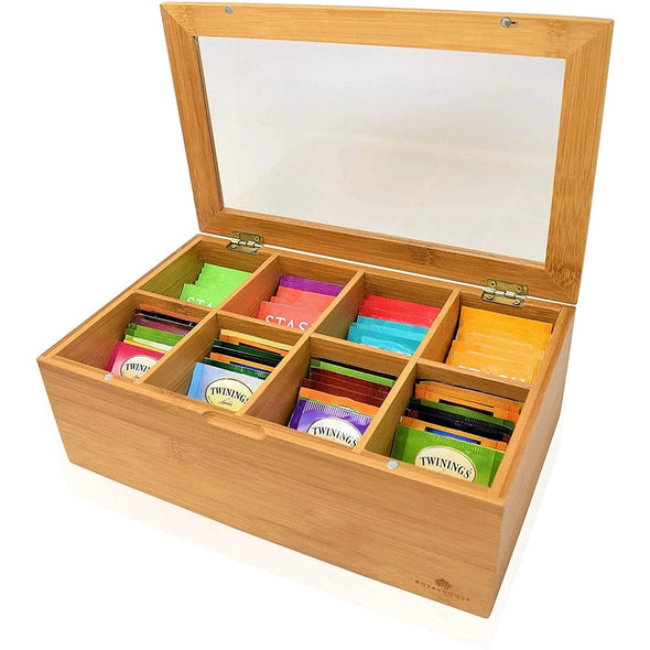 Personalized Adjustable Premium 8 Slot Bamboo Tea Box (Sugar, Jewelry, Storage, Organizer etc.)