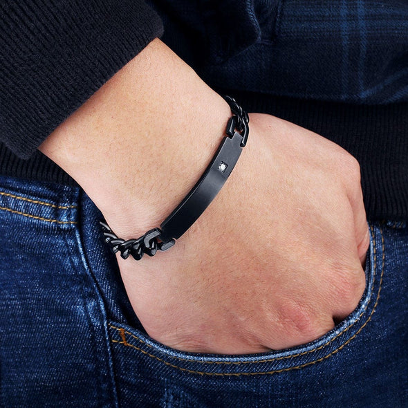 Fashion personalized in Titanium Steel Black Bracelet with Name