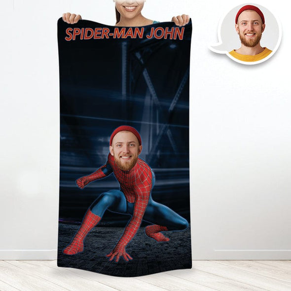 Custom Spider Man Your Face Photo Towel | Personalized Picture Bath or Beach Towel