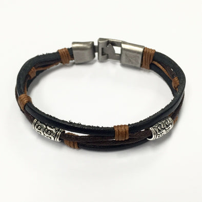 Non-Personalized Genuine Leather Antique Metal Finish Bracelet