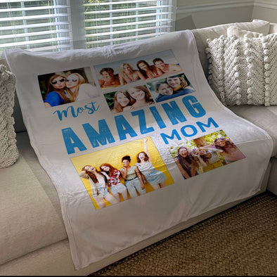 "Most Amazing Mom" Collage Blanket | Blanket Personalized With Your Pictures | Gift for Mom