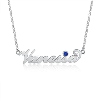 Personalized Silver, Yellow Gold and Rose Gold Birthstone Name Necklace.