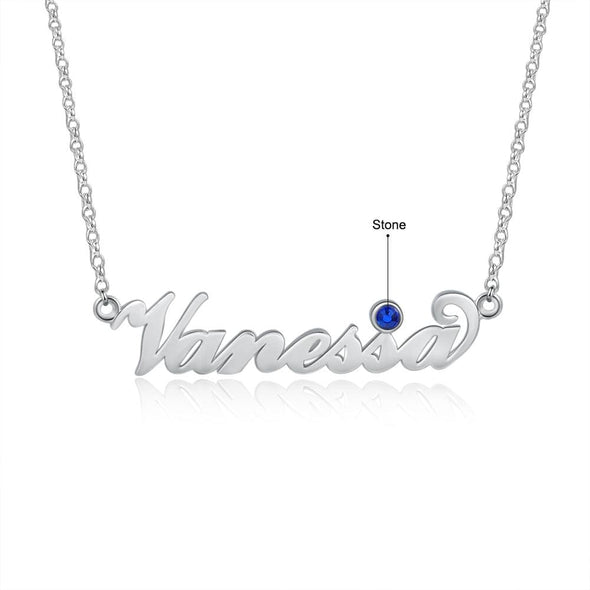 Personalized Silver, Yellow Gold and Rose Gold Birthstone Name Necklace.