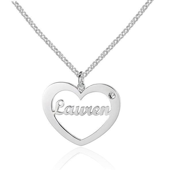 Personalized Silver, Yellow Gold and Rose Gold Heart Name Necklace w/Birthstone.