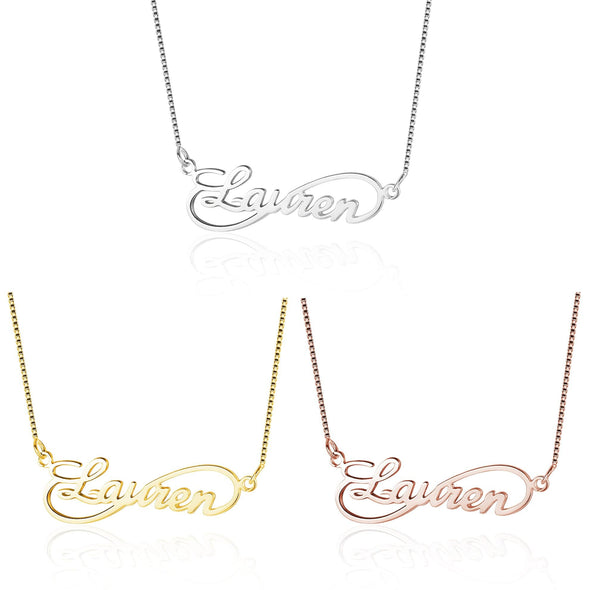 Personalized 925 Sterling Silver/Yellow Gold/Rose Gold Wave Name Necklace.