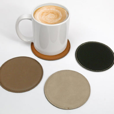 Non-Personalized | Round Set of 6 Leatherette Coasters.