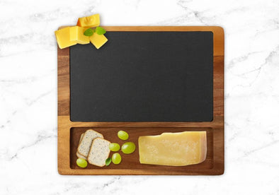 Non-Personalized | Cheese Slate Board w/ Acacia Wood Base.