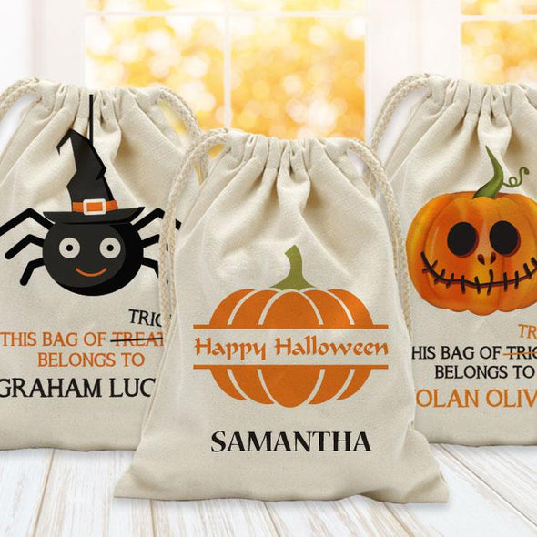 Bag Of Treats Custom Halloween Kids Drawstring Sack | Personalized Halloween Trick or Treat Bag.