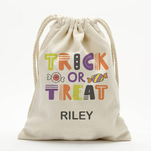 Exclusive - Sale | Bag Of Treats Custom Halloween Kids Drawstring Sack | Personalized Halloween Trick or Treat Bag.